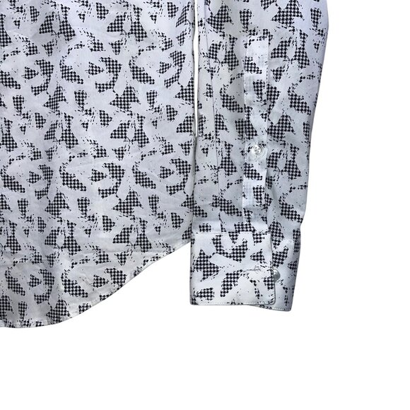 Calvin Klein Mens Long-Sleeve Button-Up Dress Shirt With Houndstooth Print White - Picture 2 of 10